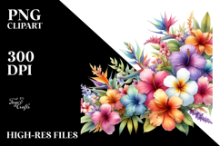 Colorful Hawaiian Flowers, White Background PNG Product Image 2