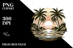 Retro Beach Sunset Clipart PNG Product Image 2