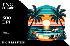 Retro Tropical Beach Sunset PNG Product Image 2