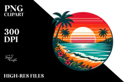 Retro Beach Sunset Clipart PNG Product Image 2