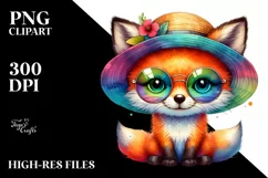 Watercolor Cute Baby Fox Sun Hat es Clipart Product Image 1