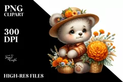 a Cute Baby Bear with Marigold Bouquet Clipart Product Image 3