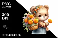 a Cute Baby Bear with Marigold Bouquet Clipart Product Image 3