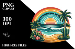 Retro Tropical Beach Rainbow, PNG Product Image 2