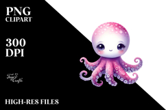 Vibrant Watercolor Cute Octopus | Sublimation Clipart Product Image 2
