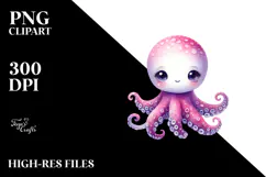 Vibrant Watercolor Cute Octopus | Sublimation Clipart Product Image 2