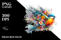 Colorful Bird Spring Flowers PNG Product Image 2