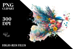 Colorful Grungy Bird, Spring Flowers PNG Product Image 2