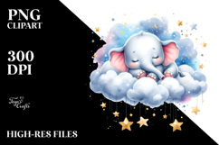 Vibrant Cute Elephant Sleeping Cloud Stars | Sublimation Product Image 2