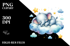 Vibrant Cute Elephant Sleeping Cloud Stars | Sublimation Product Image 2