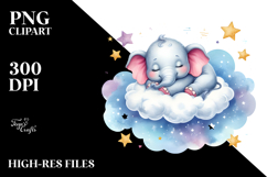 Cute Elephant Sleeping on a Cloud with Hanging Stars | Product Image 2