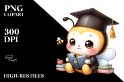Cute Baby Bee with Graduation Cap, Watercolor PNG Product Image 2