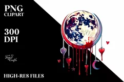 Half Moon with Blood and Hearts, Digital Watercolor Painting Product Image 2