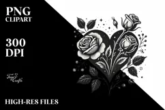 Simple Vintage Heart Roses PNG Product Image 2