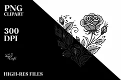 Simple Vintage Heart Roses PNG Product Image 2