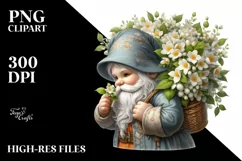 Detailed Gnome Carrying Jasmine Bouquet | Clipart Product Image 1