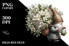 Detailed Gnome Carrying Jasmine Bouquet | Clipart Product Image 1