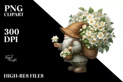 Detailed Gnome Carrying Jasmine Bouquet | Clipart Product Image 3