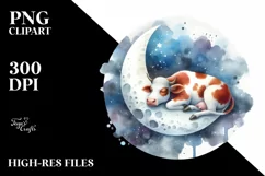 Colorful Sleeping Moon Cow | Watercolor Clipart Product Image 3