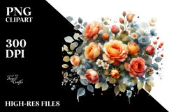 Colorful Orange Roses Watercolor PNG Product Image 2