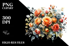 Colorful Orange Roses Watercolor PNG Product Image 2