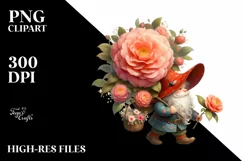 Detailed Gnome Carrying Camellia Bouquet | Clipart Product Image 3