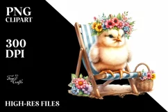 Young Chicken on Beach Chair | Watercolor Clipart Product Image 1