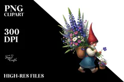 Gnome with Lobelia Bouquet Digital Art Clipart Product Image 2