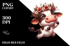 Cartoony Jumping Cow with Flower Crown PNG Product Image 2