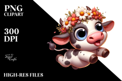 Cartoony Jumping Cow with Flower Crown PNG Product Image 2