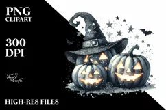 Retro Halloween Jack-o'-lantern PNG with Glitter Product Image 1