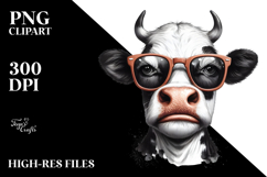 Funny Cow with Funny Sunglasses, Transparent PNG Product Image 2