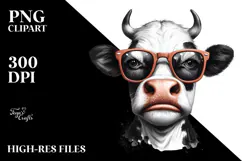 Funny Cow with Funny Sunglasses, Transparent PNG Product Image 2