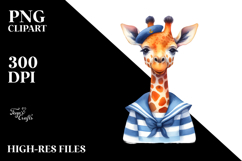 Vibrant Watercolor Giraffe Sailor | Sublimation Clipart Product Image 2