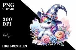colorful Unicorn Wearing Wizard Hat PNG Product Image 3