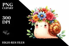 Cartoon-Style Snail with Vibrant Flower Crown Illustration Product Image 1