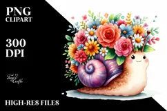 Cartoon-Style Snail with Vibrant Flower Crown Graphic Product Image 3