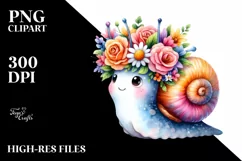 Cartoon-Style Snail with Vibrant Floral Crown Drawing Product Image 3