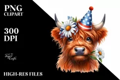 Highland Cow Portrait with Party Hat and Daisy Product Image 1