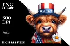Highland Cow Portrait with Party Hat and Daisy Product Image 1