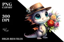 Baby Dragon with Flower Bouquet Clipart Product Image 3