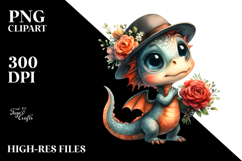 Baby Dragon with Flower Bouquet Clipart Product Image 2
