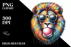 Colorful Lion Portrait with Sunglasses Clipart Product Image 1