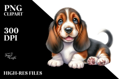 Happy Watercolor Baby Basset Hound PNG Product Image 2