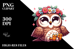 Silly Cartoon Owl with Flower Crown, PNG Product Image 2