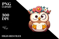 Silly Cartoon Owl with Flower Crown, PNG Product Image 2