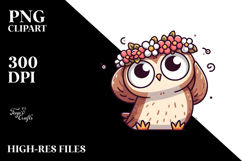 Silly Cartoon Owl with Flower Crown, PNG Product Image 2