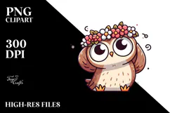 Silly Cartoon Owl with Flower Crown, PNG Product Image 2