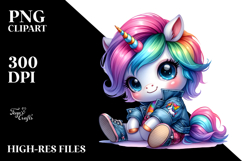 Watercolor Vibrant Drawing of a Cute Baby Unicorn Sitting, Product Image 2