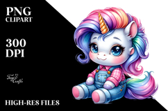 Watercolor Vibrant Drawing of a Cute Baby Unicorn Sitting, Product Image 2